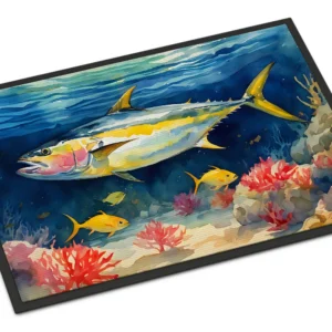 Yellowfin Tuna Doormat Front Door Mat Indoor Outdoor Rugs for Entryway, Non Slip Washable Low Pile, 24H X 36W