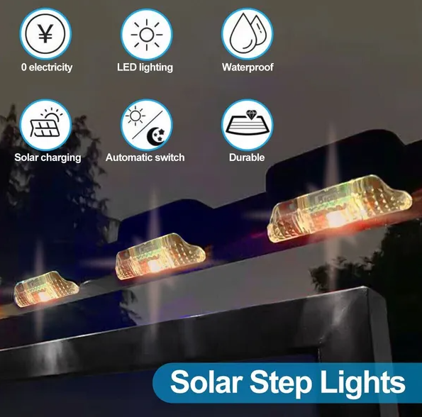 8 Pack New Solar Deck Lights Outdoor Waterproof LED Steps Lamps For Stairs Fence