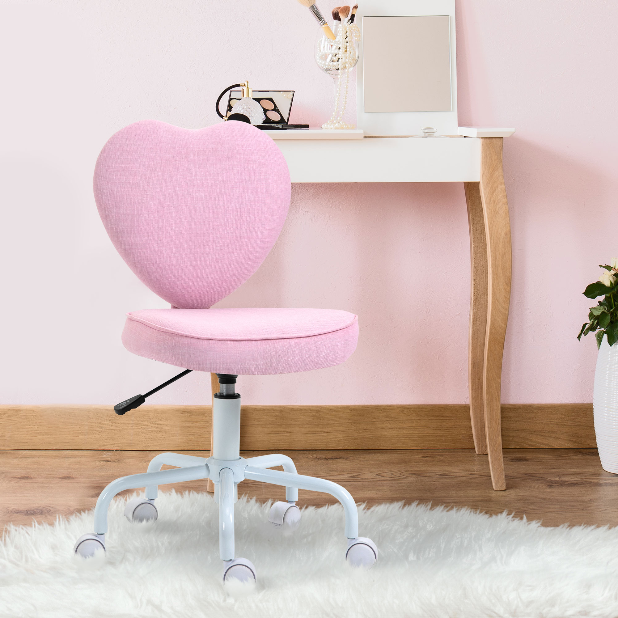 Heart Love Shaped Back Design Office Chair with Adjustable Height, Pink