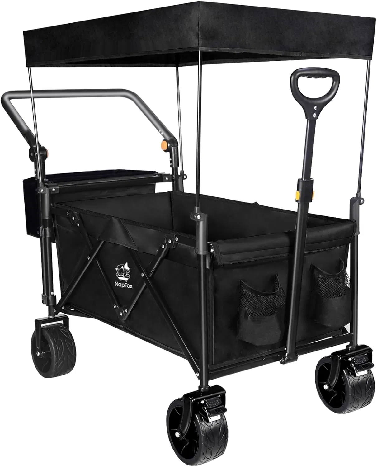 Collapsible Wagon Heavy Duty Wagons Carts Foldable with Removable Canopy, Foldable Wagon Cart with Wheels for All-Terrain with Brake, for Camping Beach Shopping