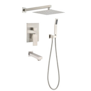 Brushed Nickel Shower System 10 Inch Brass Bathroom Deluxe Rain Mixed Shower Combination Set Wall Mounted Rain Shower Head System Shower Faucet