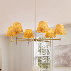 Boho Rattan Chandelier 6-Lights Rustic Industrial Pendant Light Large Adjustable Pendant Lighting Fixtures For Kitchen Island Dining Living Room,UL Listed