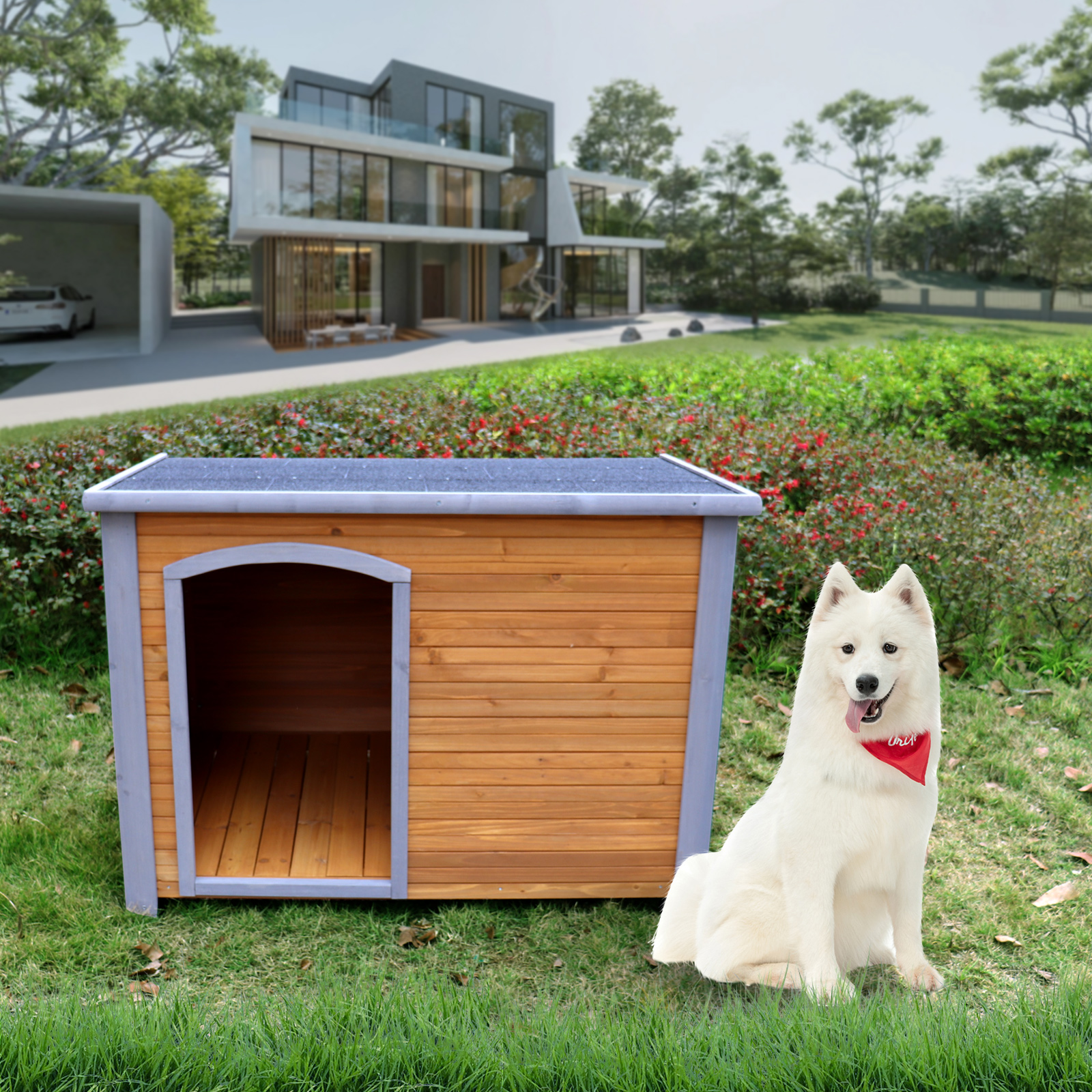 Dog House Outdoor & Indoor Wooden Dog Kennel For Winter With Raised Feet Weatherproof For Large Dogs