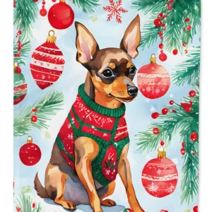 Miniature Pinscher Christmas House Flag Large Porch Sleeve Pole Decorative Outside Yard Banner Artwork Wall Hanging, Polyester, House Size, Multicolor