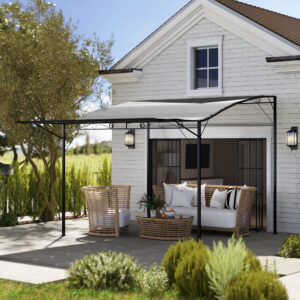 10 x 8 Outdoor Pergola and Patio Gazebo for Garden, Camper, Deck, Doors and Windows, Dark Gray