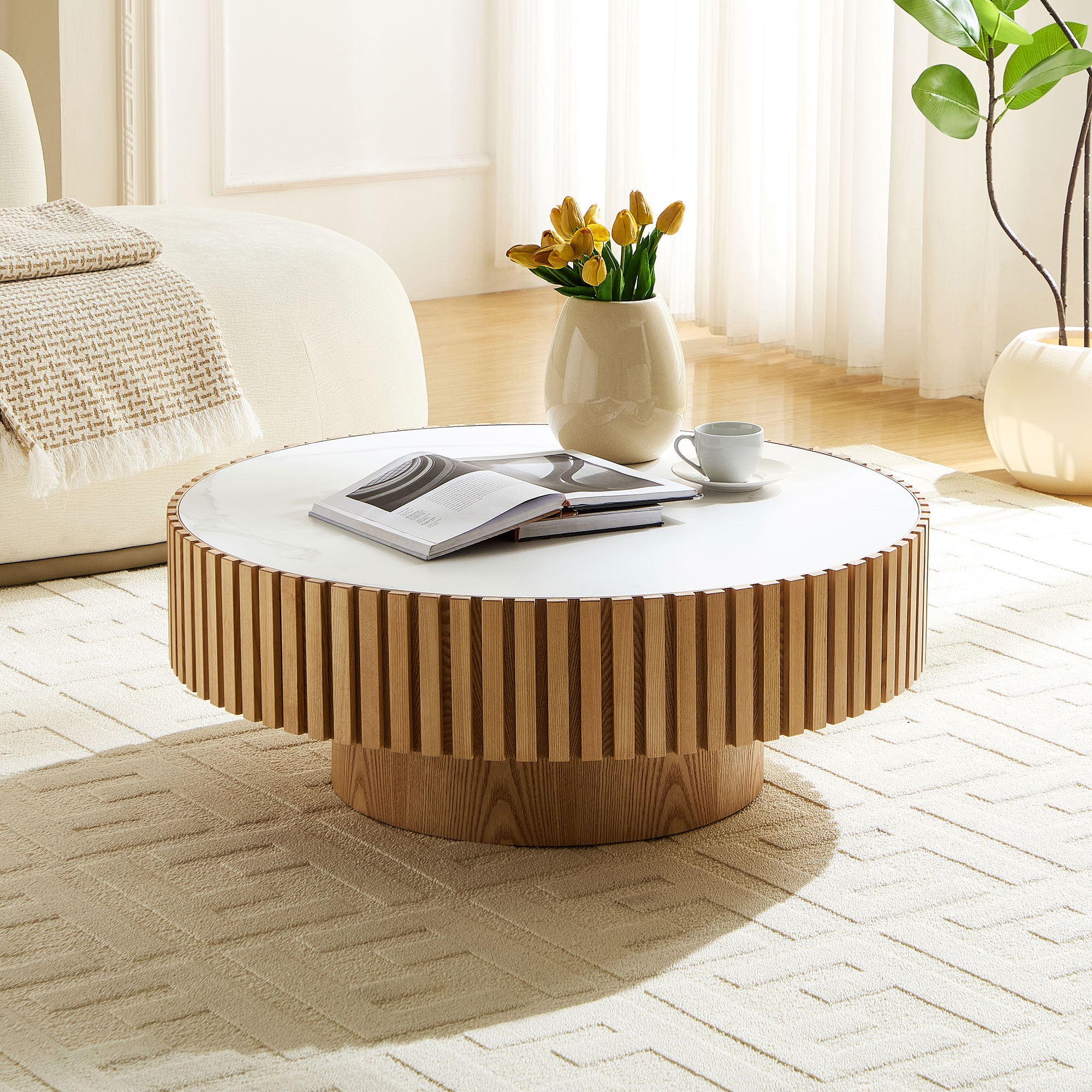 35.43 Nesting Round Sintered Stone Tabletop Modern Drum Coffee Table Luxury Circle Coffee Table For Apartment ASH