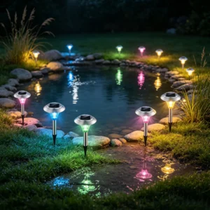 4 Packs Outdoor Solar Garden Pathway Lights, Color Changing LED Landscape Lighting, IP44 Weather-Resistant Stainless-Steel , PC Lights for Backyard Walkway