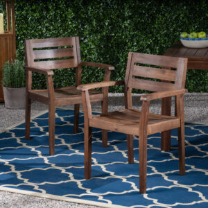 STAMFORD Dining Chairs Set Of 2,Acacia Wood Patio Armchair,for Backyard, Poolside, Garden,Dark Brown