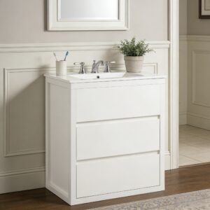 30 Bathroom Vanity With Ceramic Sink And 2 Full-Extension Drawers, Freestanding Bathroom Vanity With 45 Free-Handle Design, Soft Close Undermount Drawer Slides, White