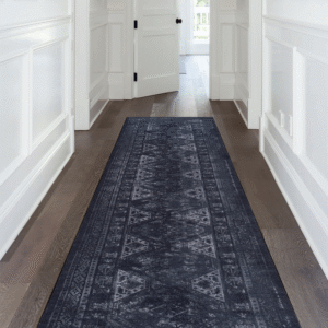 MAVAL Black Washable Rug 2'6'' X 10' Runner Rug Black Gray, 2'6'' X 10'