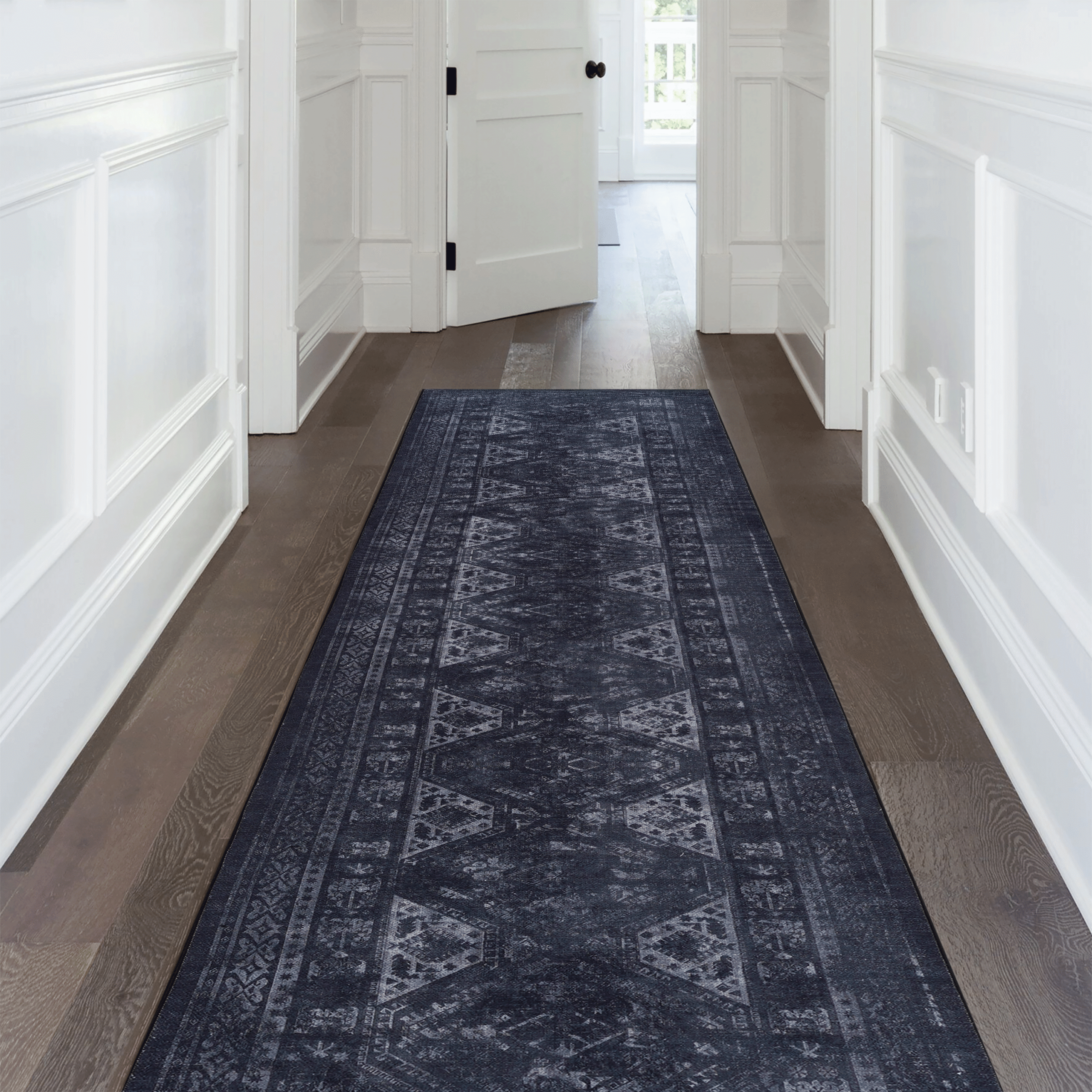 MAVAL Black Washable Rug 2'6'' X 10' Runner Rug Black Gray, 2'6'' X 10'