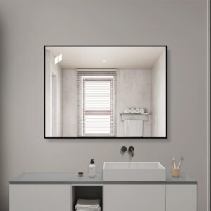 24x32 Inch Black Aluminum Framed Bathroom Mirror, HD Copper-Free Silver Wall Mirror, Horizontal & Vertical Hanging Vanity Mirror For Bathroom, Entryway & Dressing Room