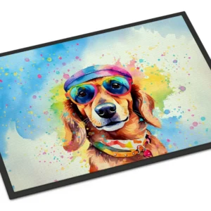 Dachshund Hippie Dawg Doormat Front Door Mat Indoor Outdoor Rugs for Entryway, Non Slip Washable Low Pile, 24H X 36W