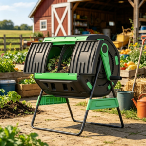 53 Gal Compost Bin Outdoor Dual Chamber Tumbling Composter With Adjustable Vents BPA Free Green