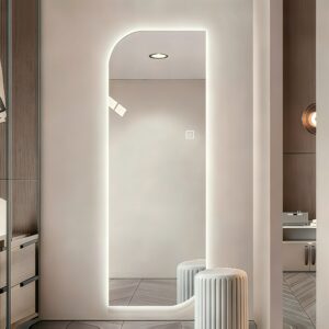 65 X 21 LED Full Length Wall Mirror, Irregular Shape Design, 3-Color Dimmable Lighting, 5mm Copper-Free Silver Glass, Hardwired Or Plug-in, For Entryway, Bedroom & Salon