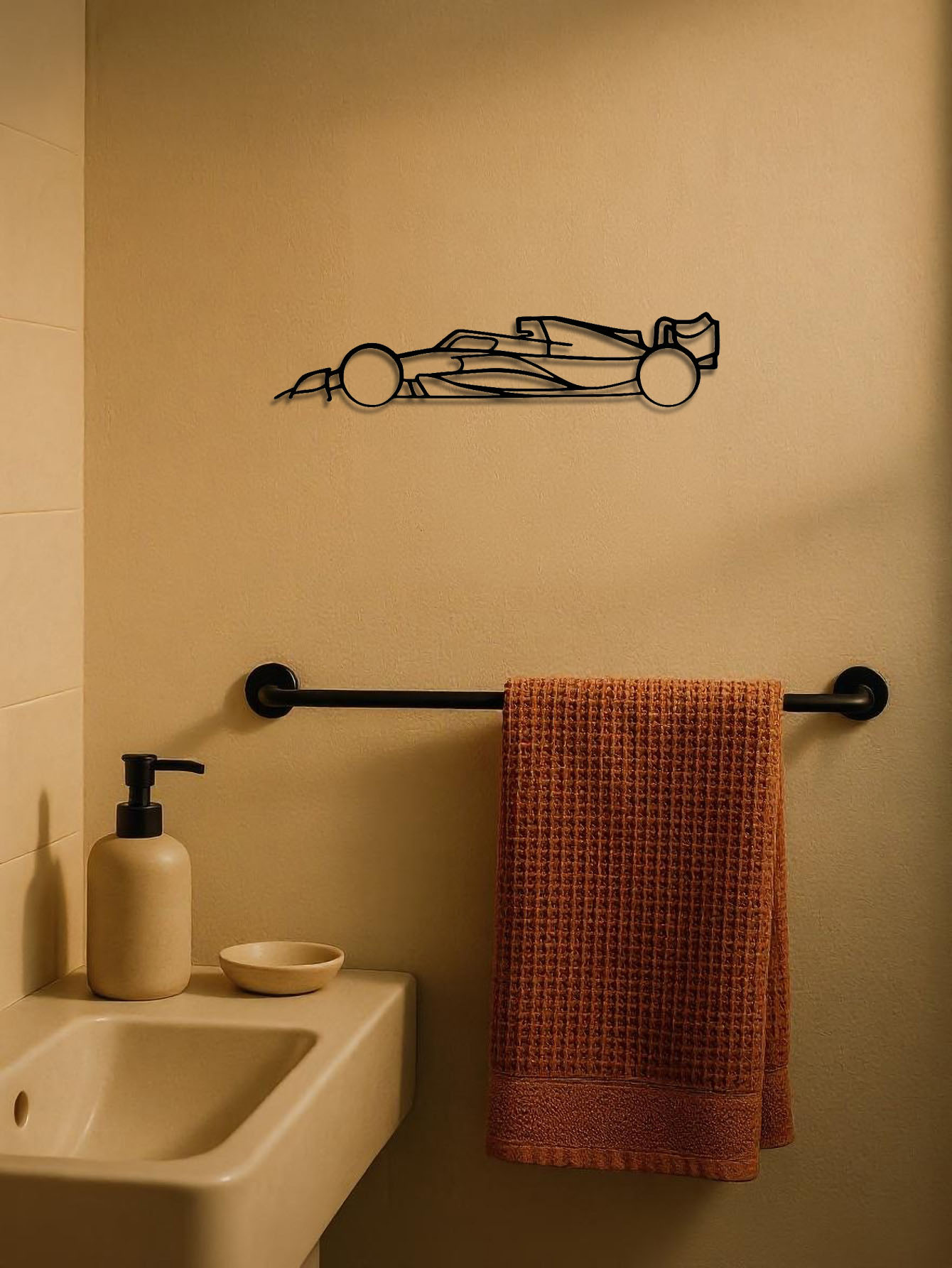 Stylish Edge Metal Line Racing Car Wall Adornment-Suspended Iron Wall Sculptures