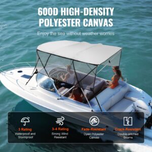 VEVOR 4 Bow Bimini Top Boat Cover, Detachable Mesh Sidewalls, 600D Polyester Canopy With Aluminum Alloy Frame, Includes Storage Boot, 2 Straps, 2 Support Poles,