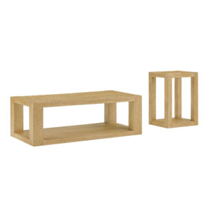 2-Piece Modern 2 Tier Rectangle Coffee Table Set For Living Room,Easy Assembly Coffee Tables, End Side Tables For Bedroom Office,Natural Color