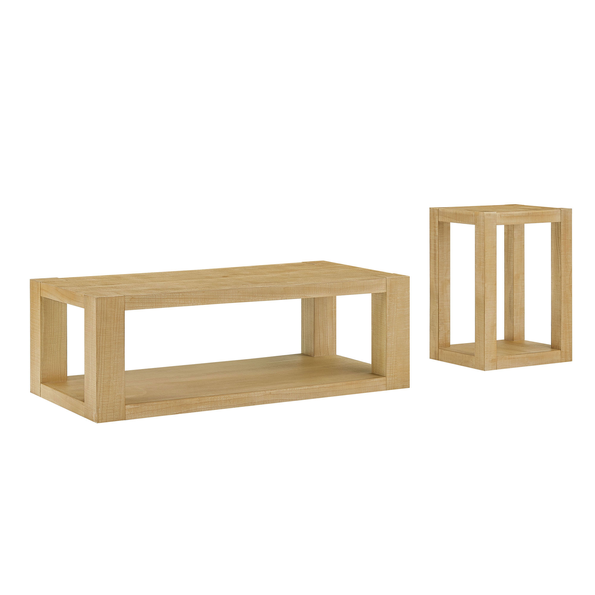 2-Piece Modern 2 Tier Rectangle Coffee Table Set For Living Room,Easy Assembly Coffee Tables, End Side Tables For Bedroom Office,Natural Color