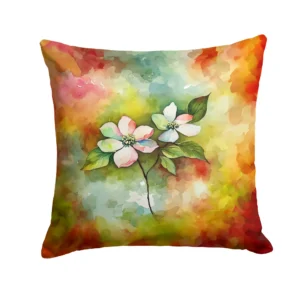 Virginia American Dogwood in Watercolor Throw Pillow Machine Washable, Indoor Outdoor Decorative Pillow for Couch, Bed or Patio, 18Hx18W