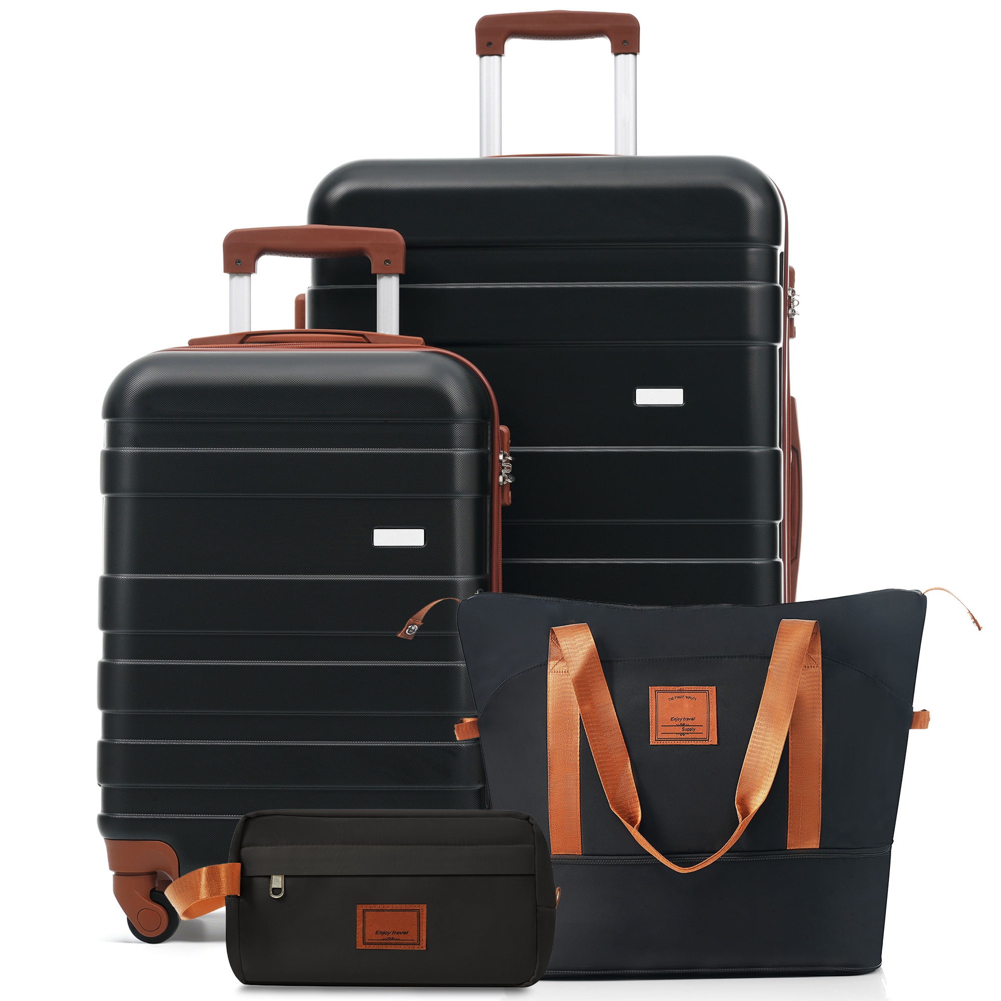 4-Piece Luggage Set - 20in Carry-On, 28in Checked Suitcase with TSA Lock Travel Duffel Bag Wet-Dry Toiletry Bag,black