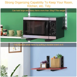 Multi-Functional L-Shape Wall Mount Bracket, Adjustable Retractable Microwave Shelf, Heavy-Duty Anti-Rust Steel Storage Rack for Indoor & Outdoor Use