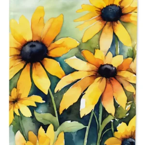 Maryland Black-Eyed Susans in Watercolor House Flag Large Porch Sleeve Pole Decorative Outside Yard Banner Artwork Wall Hanging, Polyester, House Size, Multicolor
