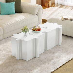 3-Piece Artistic Puzzle Table Set,Modular MGO Side Tables With Interlocking Design 2 Convex & 1 Concave , 200lb Capacity For Indoor & Outdoor,White Color