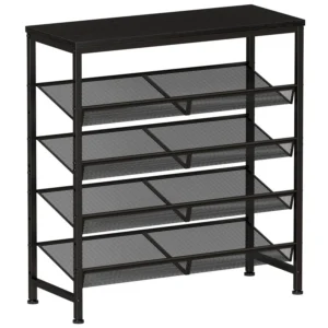 5 Tier Wood Top Shoe Rack, Industrial Storage for Entryway, Small Space Shoe Organizer