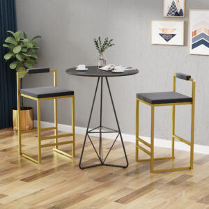 Set Of 2 Bar Stools With Backrest & Footrest Counter Height Velvet Upholstered Dining Chairs For Kitchen Island Gold & Gray