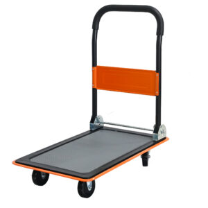 Flatbed Cart, 330lbs Heavy Duty Capacity Platform Hand Truck 360 Degree Swivel Wheels Foldable Push Hand Cart For Loading And Storage, Warehouse-Orange