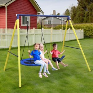 2 In 1 Swing Set With Hammock Swing, Belt Swing For