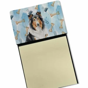 Tricolor Collie Coworker Watercolor Sticky Note Holder Refillable Dispenser Desk Accessory 3x3 Pad Gift