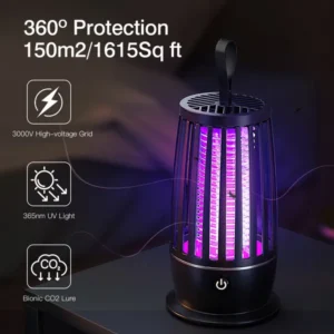 Rechargeable Mosquito Killer Lamp Bug Zapper With Night Light Strap Mosquito Catcher With Max 1615Square Feet Range UV Light For Indoor Outdoor