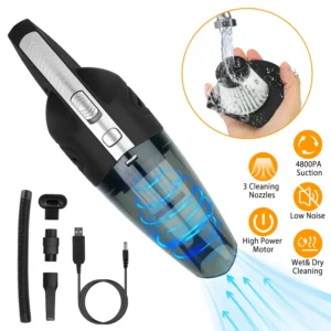 Cordless Handheld Car Vacuum Cleaner, 4800PA Cyclonic Suction 120W Motor, Wet & Dry Use with HEPA Filter, Multi Accessories for Home Car Deep Cleaning