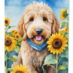 Goldendoodle in Sunflowers Garden Flag Mailbox Flag Decorative Yard Flag Banner Outside Patio Artwork Yard Flower Beds, Garden Size, Multicolor