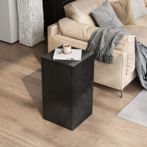 Wood-Look Square-Column MGO End Table, H27.75 ,Wood-Like Distressed Finish, Mix With Different Heights, Indoor Outdoor Use,Black Color