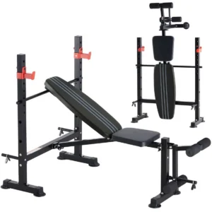 650LBS Adjustable Weight Bench with Rack & Leg Developer, Foldable Bench Press Set for Home Gym, Heavy Duty Strength Training Station for Full Body Workout