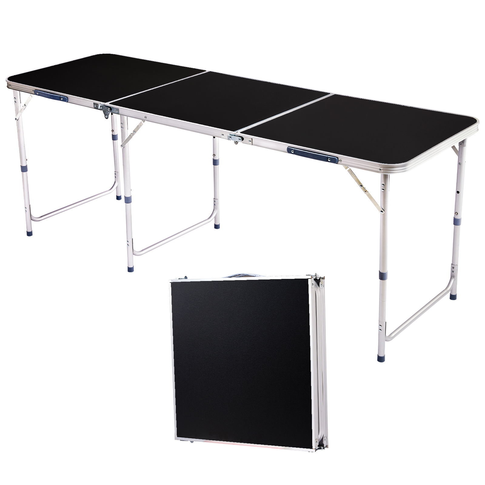 6ft 180-60cm Aluminum Alloy 3-Fold Portable Folding Table, Adjustable Height Outdoor Camping Picnic Dining Desk
