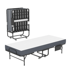 75 Inch Folding Bed With 5 Memory Foam Mattress, Space Saving Rollaway Guest Bed, Heavy-Duty Metal Frame On Wheels, Portable Twin Bed For Adults & Guests