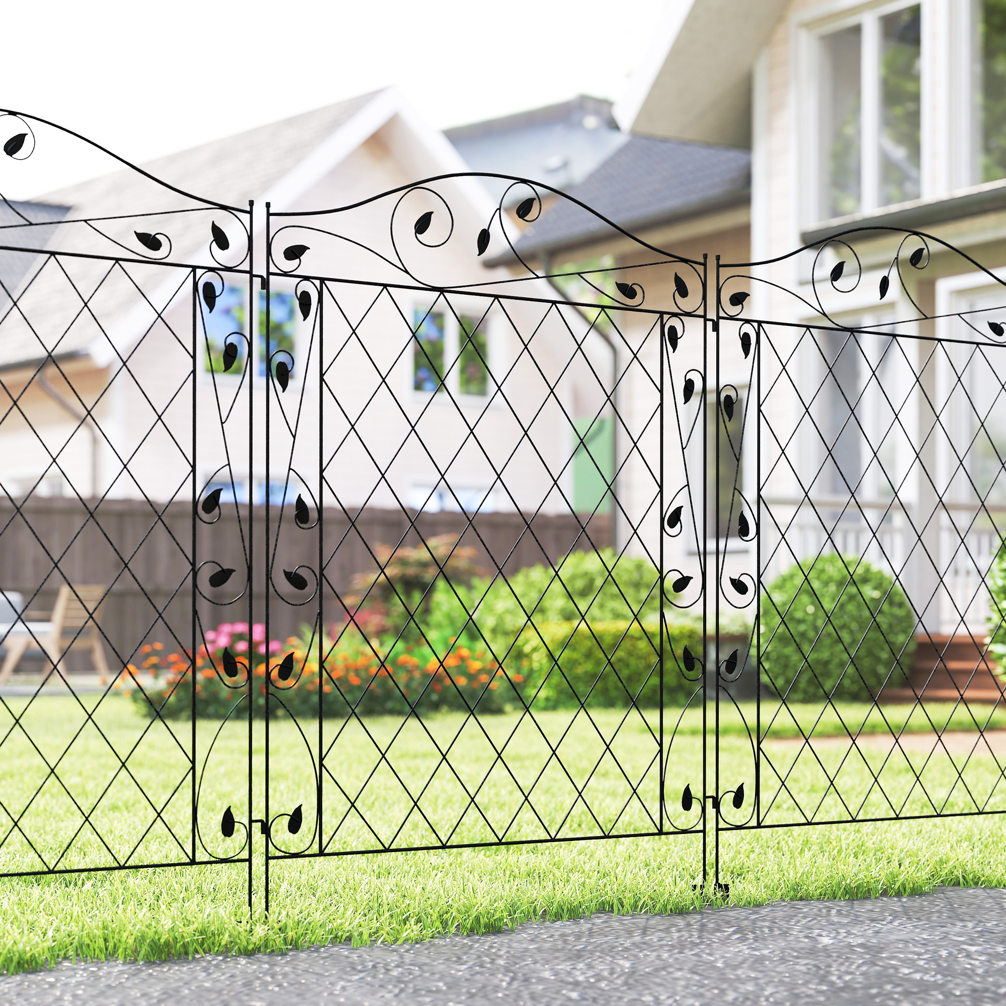Garden Fence, 4 Pack Steel Fence Panels, 11.5 L x 43" H, Rust-Resistant Decorative Border Flower Edging for Yard, Landscape, Patio, Outdoor Decor, Wavey Vines