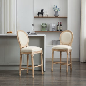 Solid Wood Bar stools Set of 2, Classic French Country Wooden Barstools with Upholstered Seating