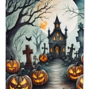 Graveyard Spooky Halloween House Flag Large Porch Sleeve Pole Decorative Outside Yard Banner Artwork Wall Hanging, Polyester, House Size, Multicolor