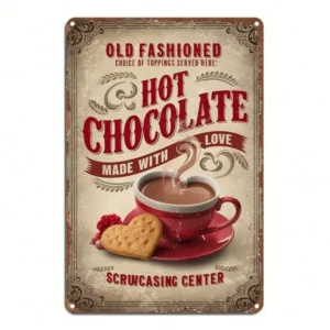 CIFbuy 1PC Vintage Metal Tin Sign Hot Chocolate Love Artwork, Artwork, Durable Hanging Plaque For Home Garden Sign HikTok, Sign HikTok, Self-orckup Logiopden