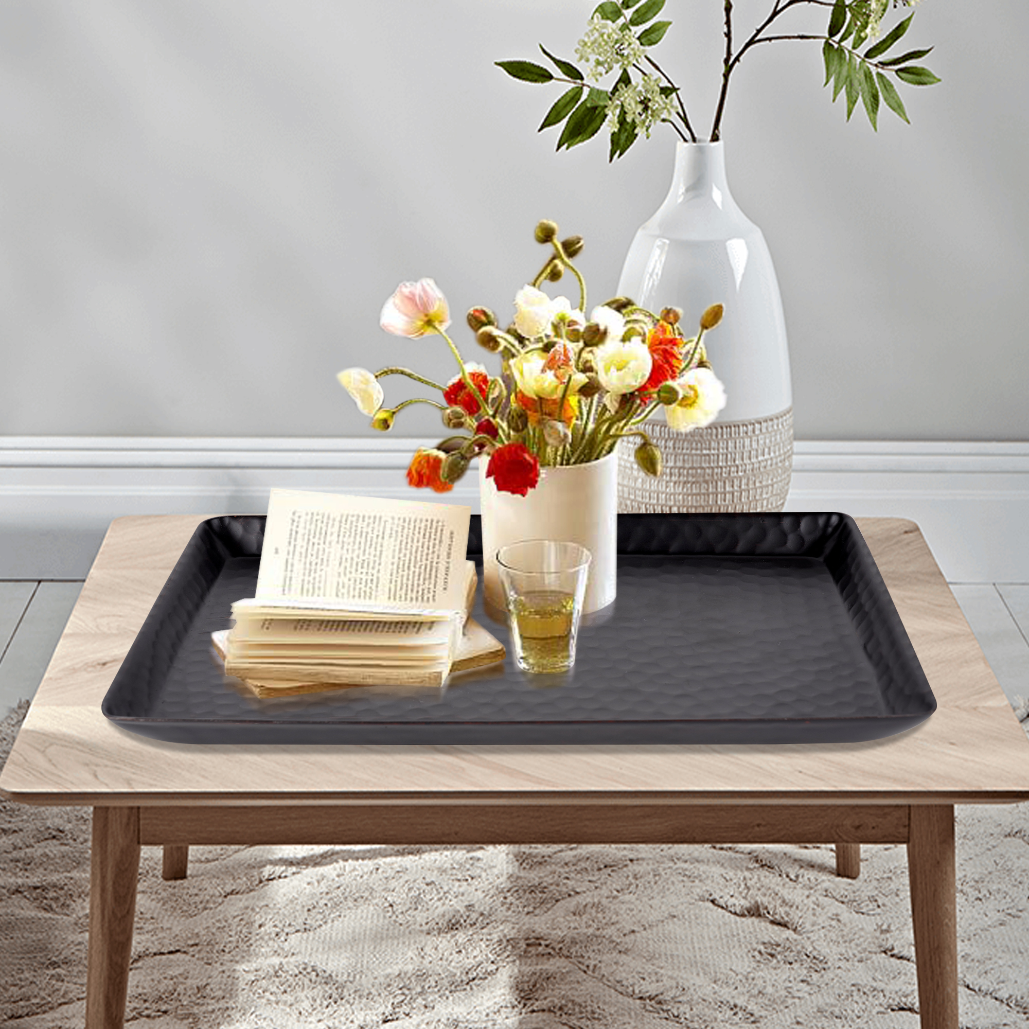 Vanity Tray Hammered Rectangular Vanity Tray With Padded Bottom Oil Rubbed Bronze Finish