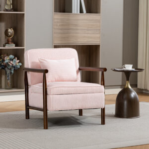 Storage Chair,Mid Century Modern Accent Chair With Wood Frame, Upholstered Living Room Chairs With Waist Cushion, Reading Armchair For Bedroom Sunroom