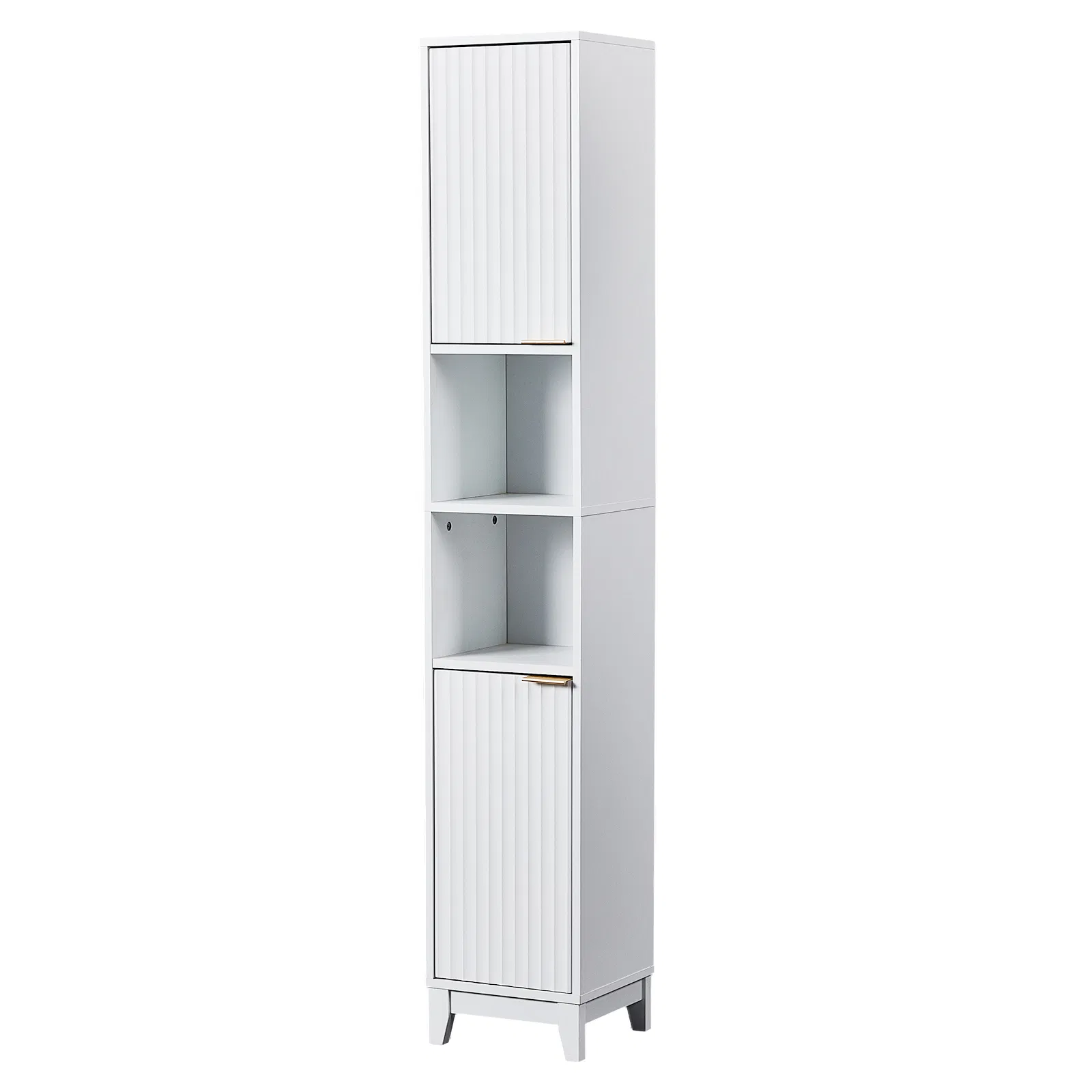 White particleboard with melamine veneer and MDF grid vacuum forming, 30*28*170cm, two doors and two shelves, bathroom vanity