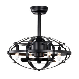 20.63 INCH Caged Ceiling Fan With Lights For Farmhouse, Bedroom Living Room Bedroom--NOT Included Bulbs--Matte Black