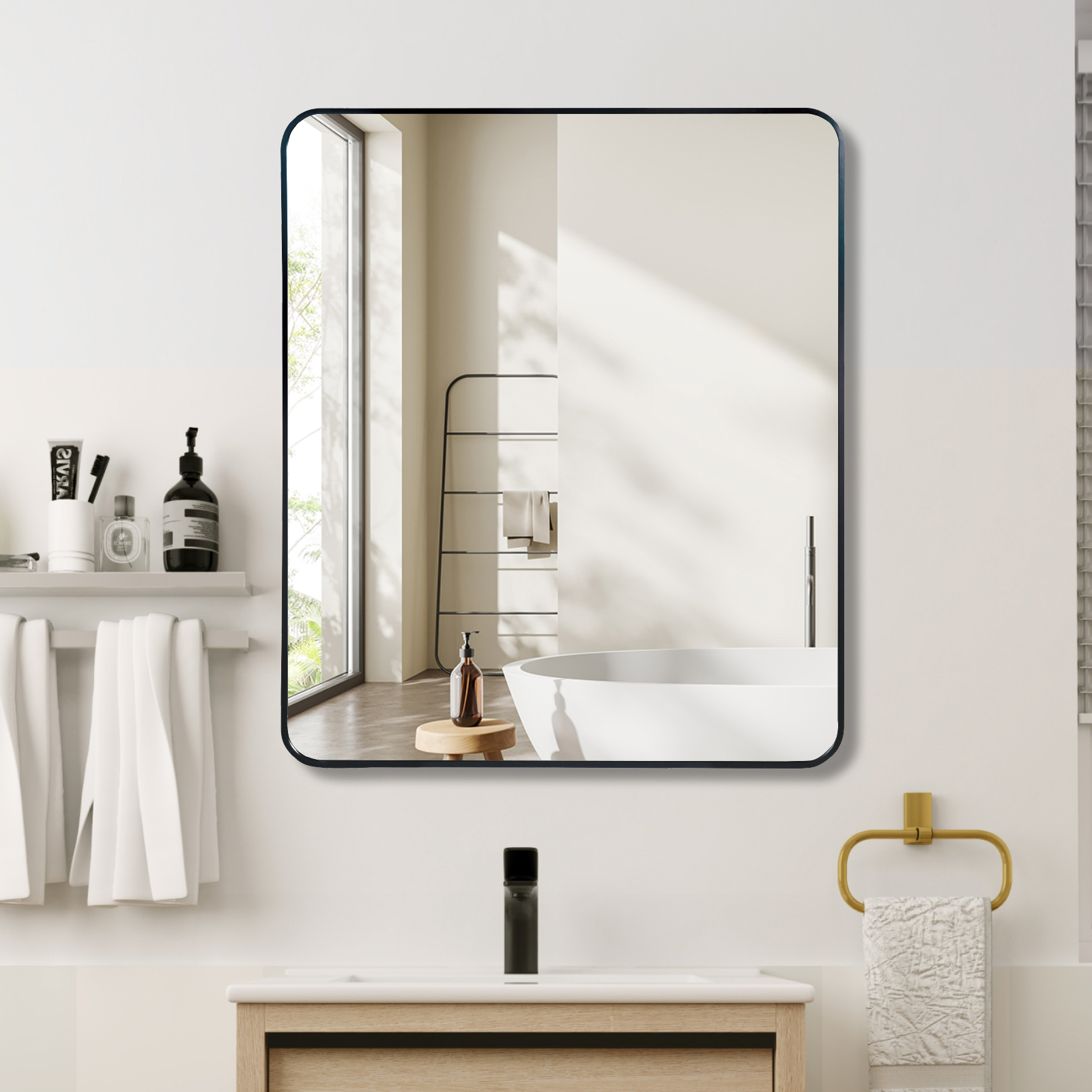Black 30 X36 Rectangular Bathroom Wall Mirror