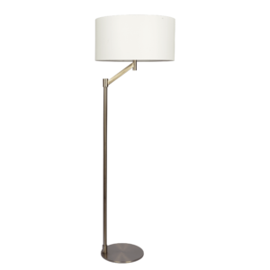 Serene Brushed Nickel Floor Lamp With Rotary Metal Base White Linen Shade
